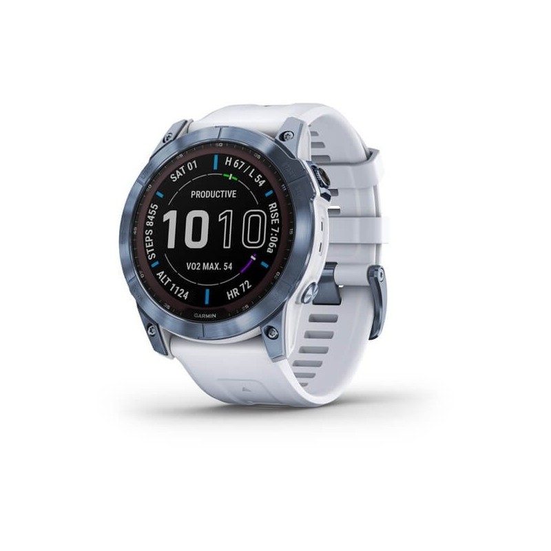 Garmin Fénix 7X Sapphir Solar Titane Cobalt Blue Bracelet Blanc