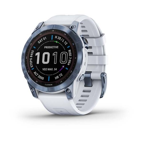 Garmin Fénix 7 Sapphire Solar, Mineral Blue, Bracelet Blanc