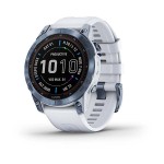 Garmin Fénix 7 Sapphire Solar, Mineral Blue, Bracelet Blanc