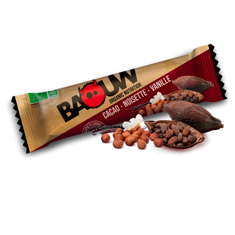 BAOUW Barre Énergétique BIO Cacao - Noisette - Vanille Passion
